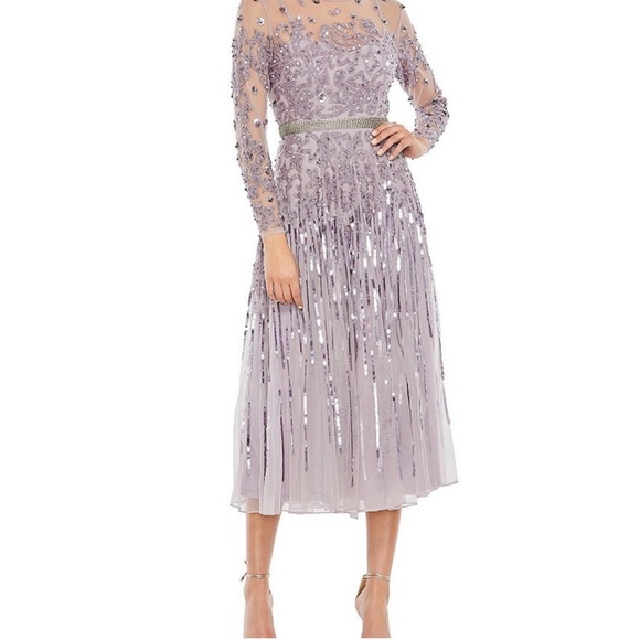 NWT Mac Duggal Long Sleeve Tea Length Dress 16 Vintage Lilac #8063 - Picture 3 of 7